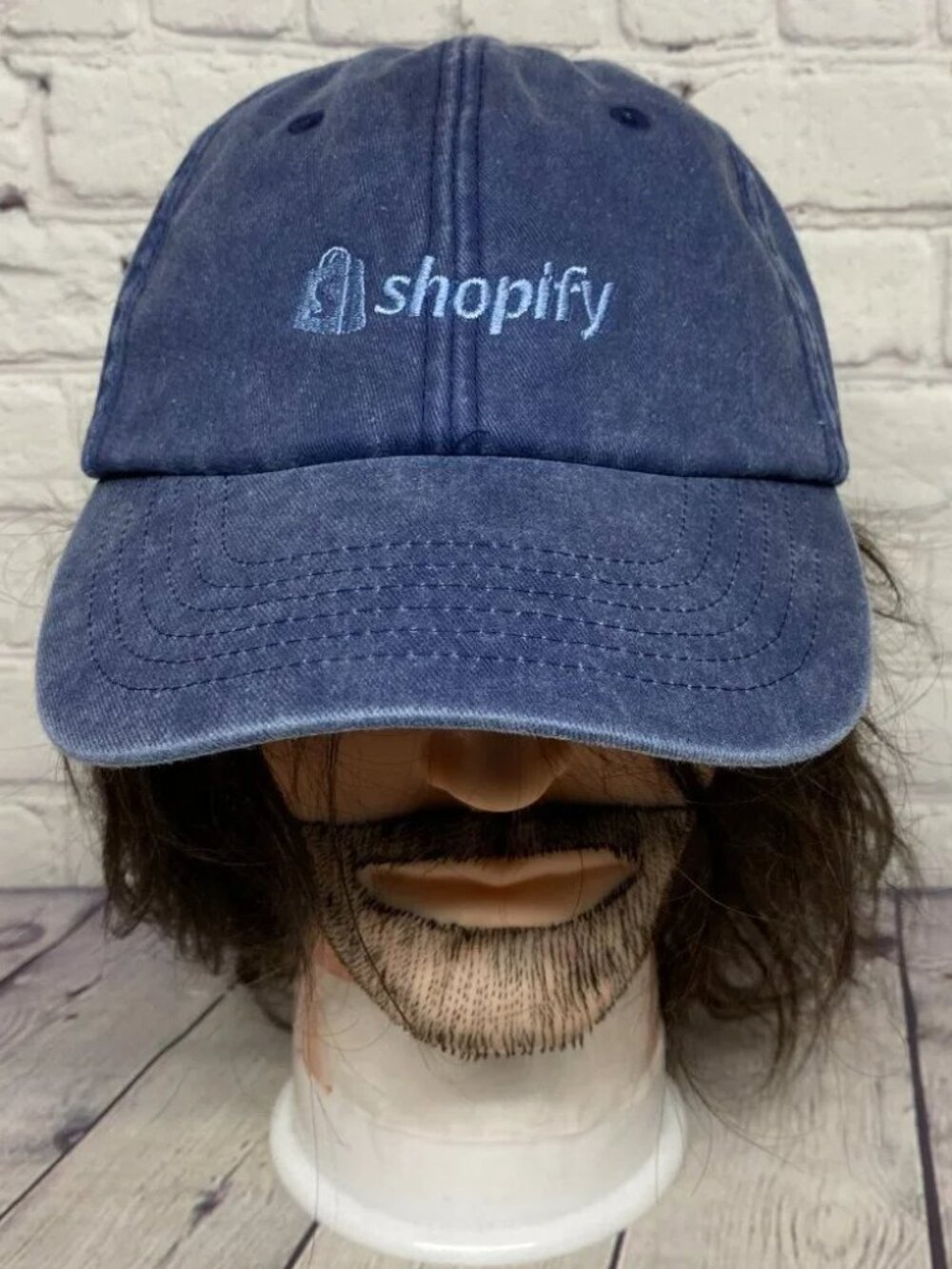 Shopify Dad Hat Strap Back Blue Embroidered Casual Streetwear Preppy Outdoor